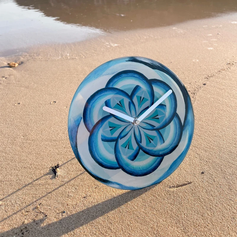 Table/Wall clock 20cm - Silent - Blue - Tempered Glass - "Cosmo Table"