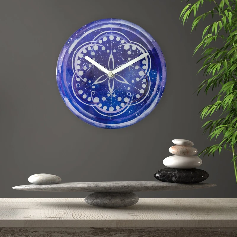 Table/Wall clock 20cm - Silent - Indigo - Tempered Glass - "Cosmo Table"