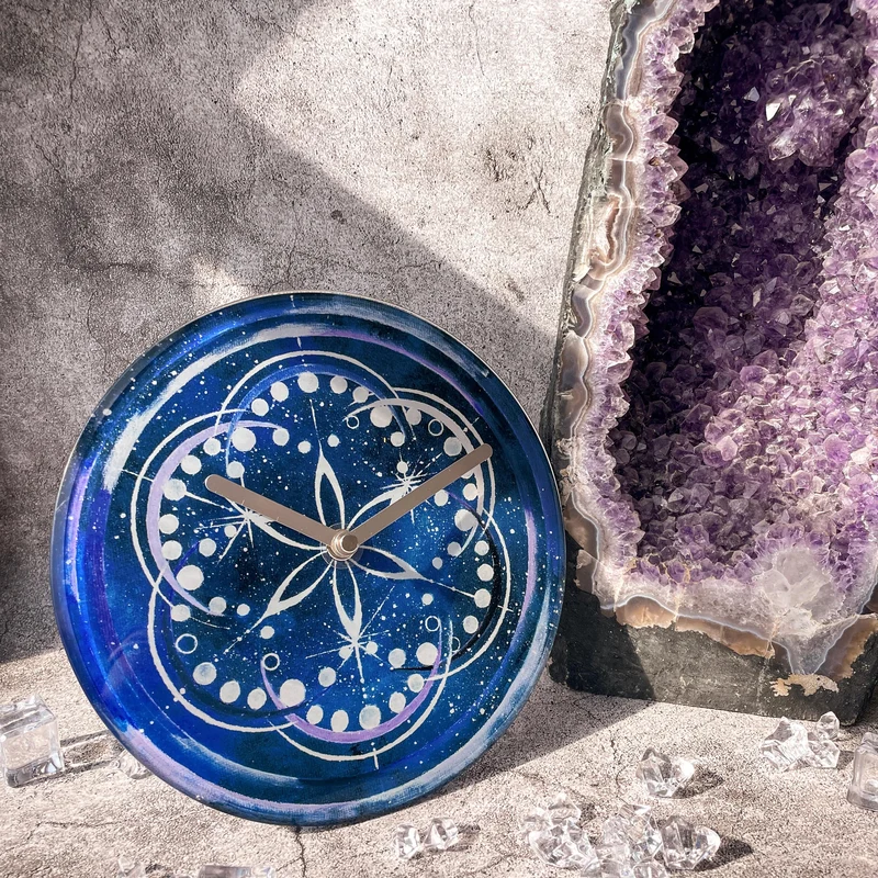 Table/Wall clock 20cm - Silent - Indigo - Tempered Glass - "Cosmo Table"
