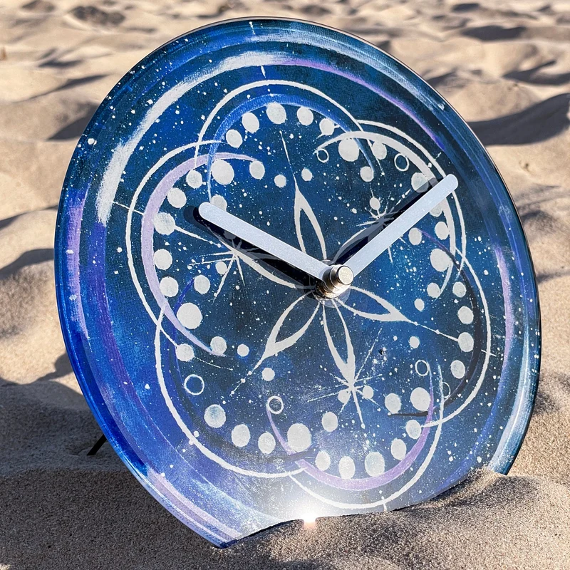 Table/Wall clock 20cm - Silent - Indigo - Tempered Glass - "Cosmo Table"