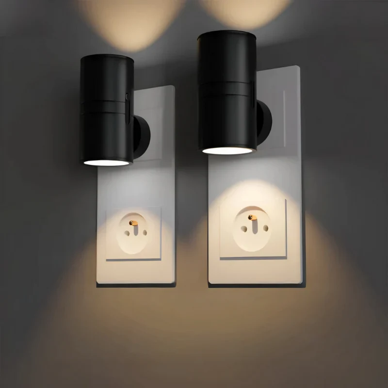 Dimbaar Stopcontact Nachtlampje LED 10x10x8cm Zwart Wit Slaapkamer Gang Badkamer Kinderkamer Wandlamp | Sansoti