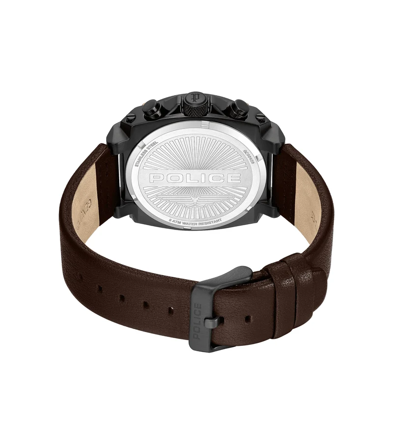 Police Norwood PEWGC0092905 Herrenuhr Grau • Quarz-Chronograph • Lederarmband Braun