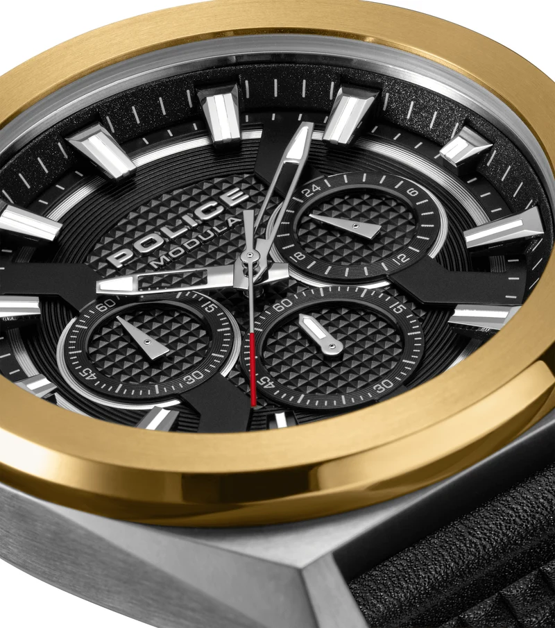Police Modula 1.0 PEWGC00923X0 Herrenuhr Schwarz • Carbon-Lünette mit Wechselsystem • Multifunktionswerk