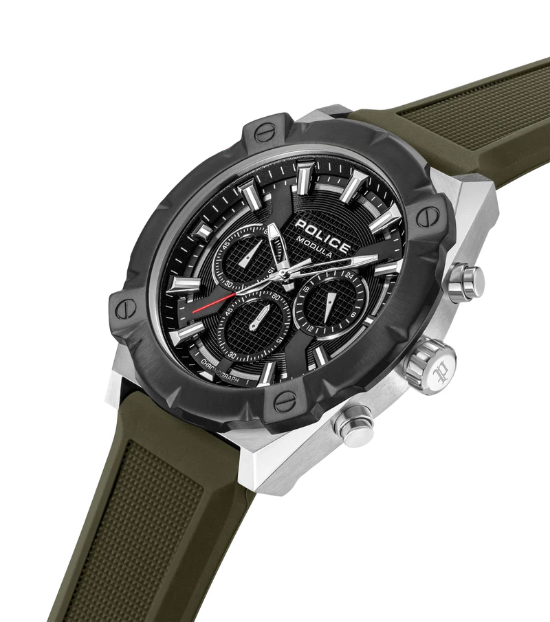 Police Modula 1.0 PEWGC00923X0 Herrenuhr Schwarz • Carbon-Lünette mit Wechselsystem • Multifunktionswerk