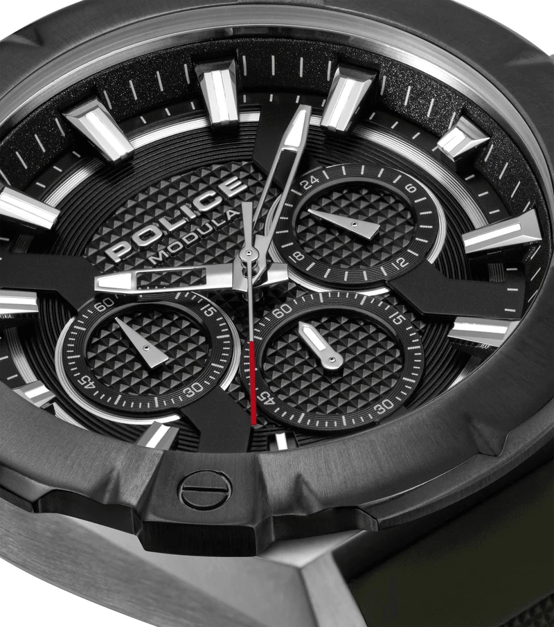 Police Modula 1.0 PEWGC00923X0 Herrenuhr Schwarz • Carbon-Lünette mit Wechselsystem • Multifunktionswerk
