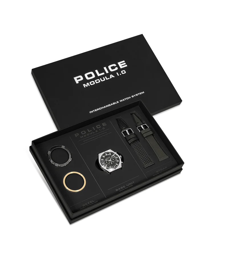 Police Modula 1.0 PEWGC00923X0 Herrenuhr Schwarz • Carbon-Lünette mit Wechselsystem • Multifunktionswerk