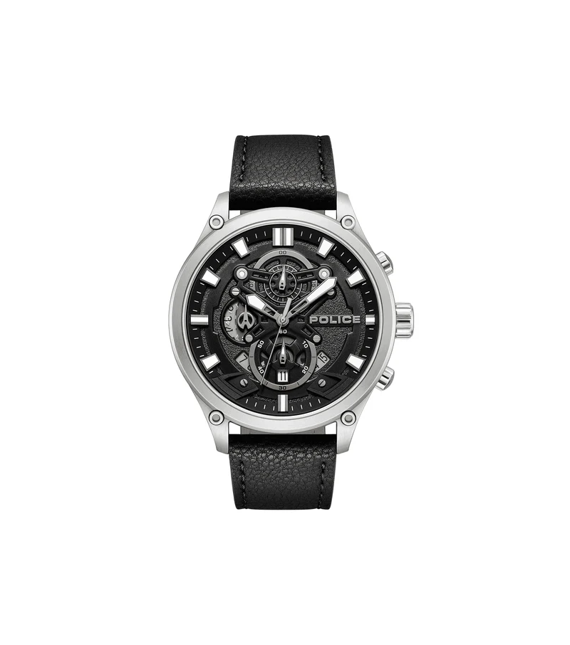 Police Wadden PEWGC0054205 Herrenuhr Schwarz • Quarz-Chronograph • Schwarzes Lederarmband