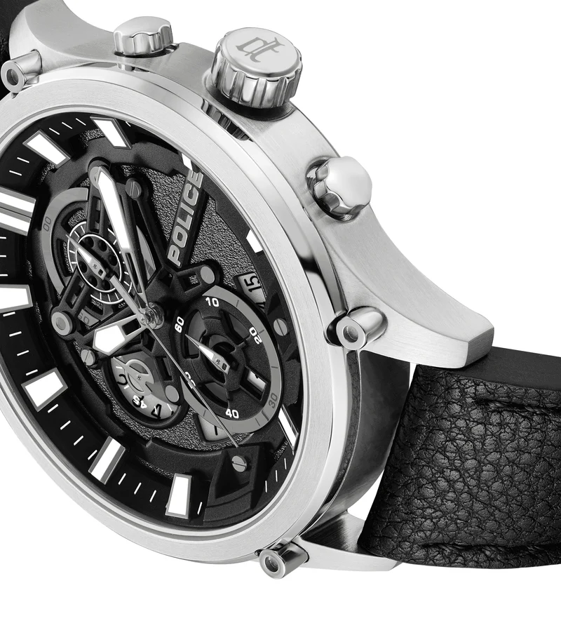 Police Wadden PEWGC0054205 Herrenuhr Schwarz • Quarz-Chronograph • Schwarzes Lederarmband