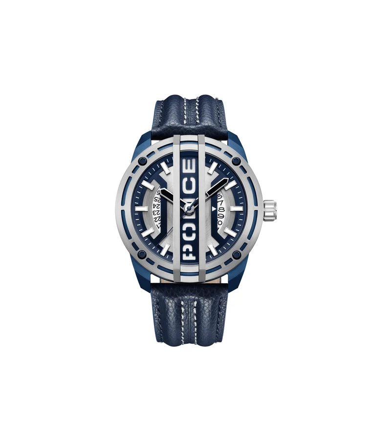 Police Fast Lane PEWGB0039841 Herrenuhr Blau • Lederarmband • Datumsanzeige