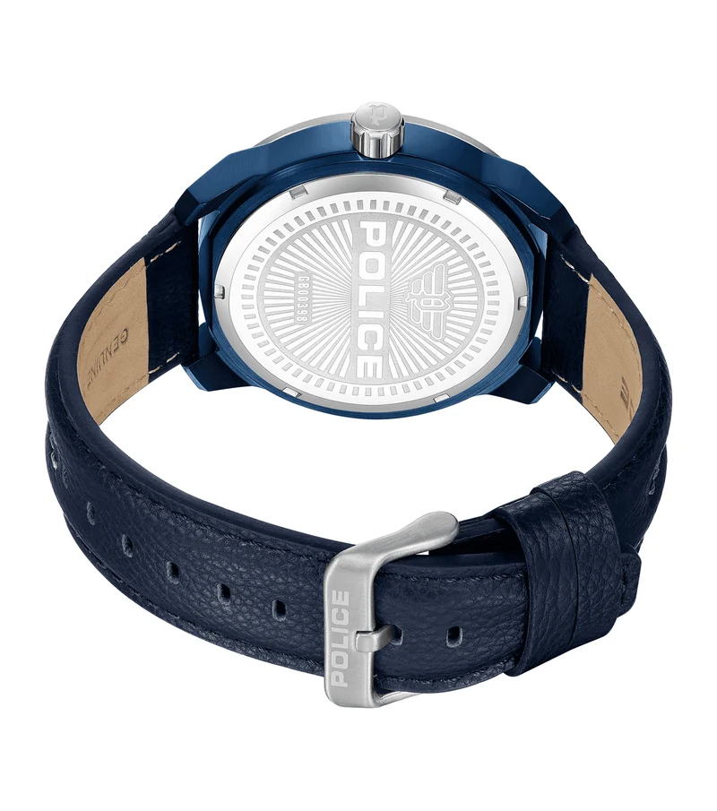 Police Fast Lane PEWGB0039841 Herrenuhr Blau • Lederarmband • Datumsanzeige