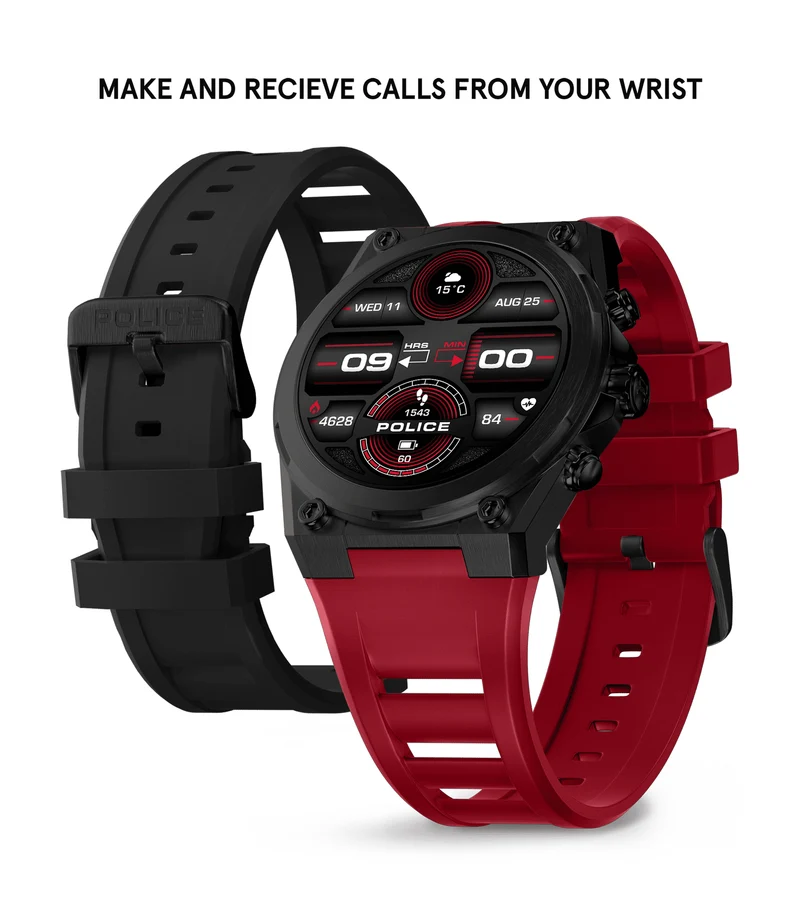 Police My.Avatar 2.0 PEIUN00003X2 Herren Smartwatch Schwarz/Rot • AMOLED-Display • Wechselbare Armbänder