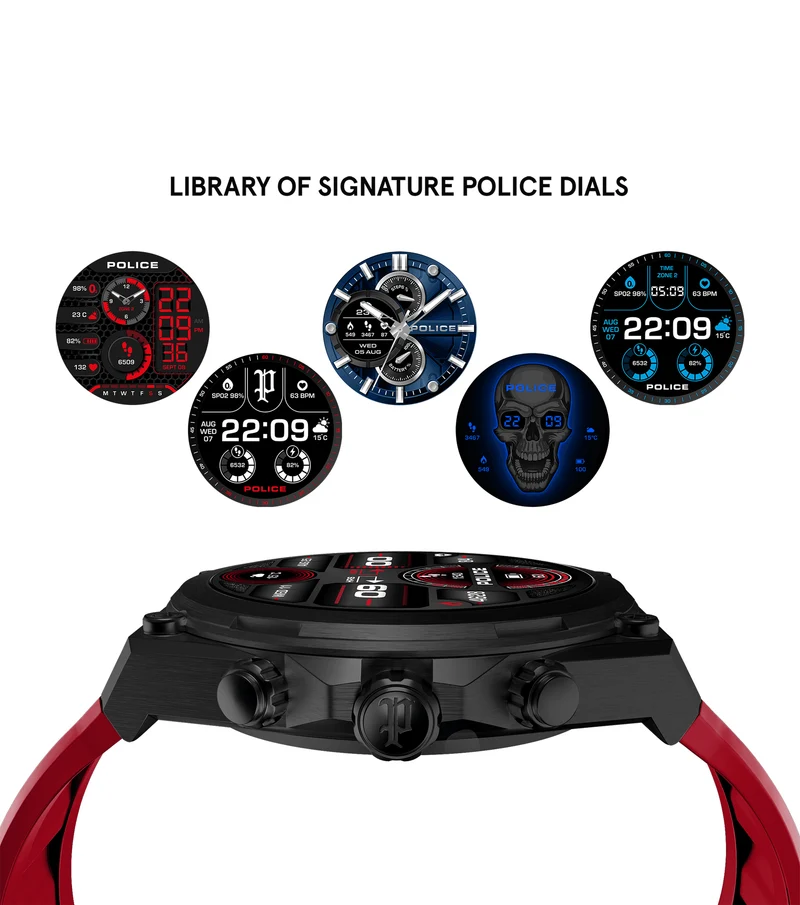 Police My.Avatar 2.0 PEIUN00003X2 Herren Smartwatch Schwarz/Rot • AMOLED-Display • Wechselbare Armbänder