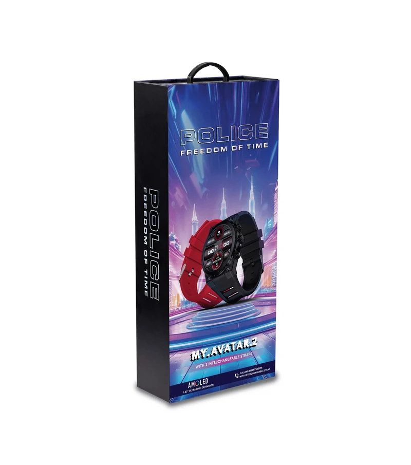 Police My.Avatar 2.0 PEIUN00003X2 Herren Smartwatch Schwarz/Rot • AMOLED-Display • Wechselbare Armbänder