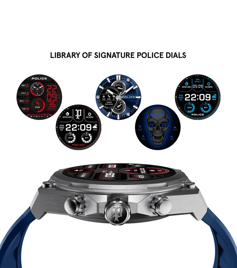 Police My.Avatar 2.0 PEIUN00003X0 Herren-Smartwatch Blau/Orange • AMOLED-Display • Schnellladefunktion