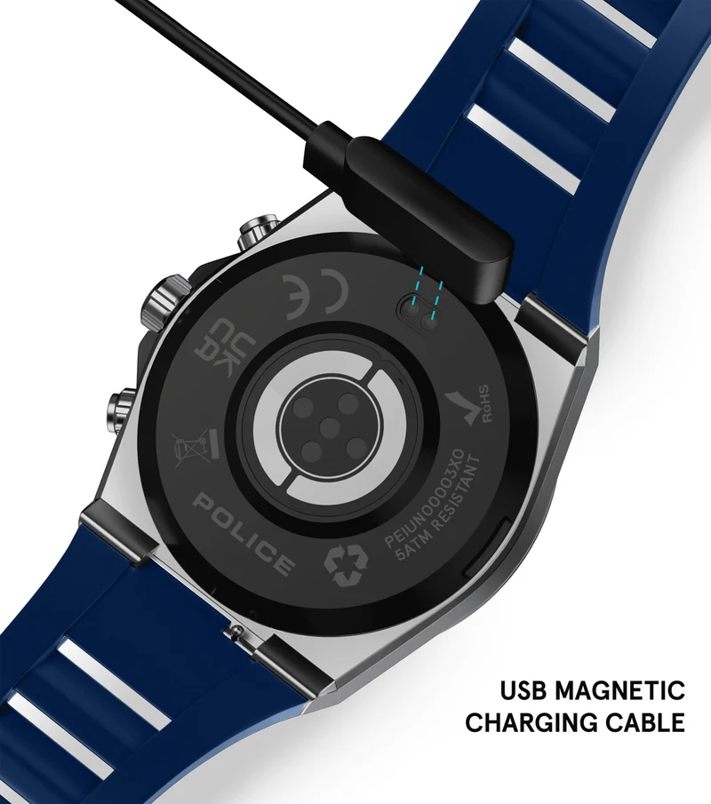 Police My.Avatar 2.0 PEIUN00003X0 Herren-Smartwatch Blau/Orange • AMOLED-Display • Schnellladefunktion