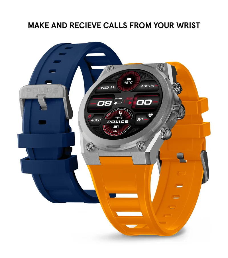 Police My.Avatar 2.0 PEIUN00003X0 Herren-Smartwatch Blau/Orange • AMOLED-Display • Schnellladefunktion