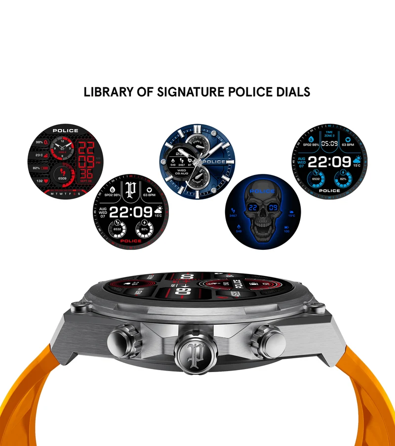 Police My.Avatar 2.0 PEIUN00003X0 Herren-Smartwatch Blau/Orange • AMOLED-Display • Schnellladefunktion