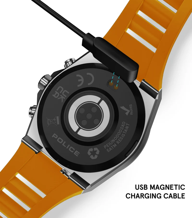 Police My.Avatar 2.0 PEIUN00003X0 Herren-Smartwatch Blau/Orange • AMOLED-Display • Schnellladefunktion