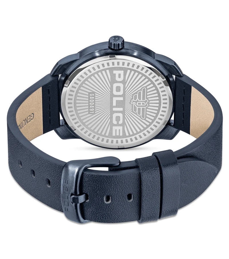 Police Protector PEWGA0049103 Herrenuhr Blau • Skelettiertes Zifferblatt • Lederarmband