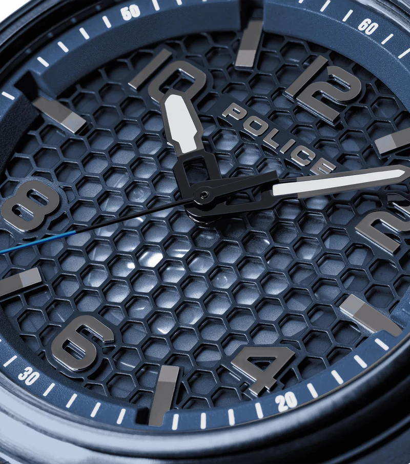 Police Protector PEWGA0049103 Herrenuhr Blau • Skelettiertes Zifferblatt • Lederarmband
