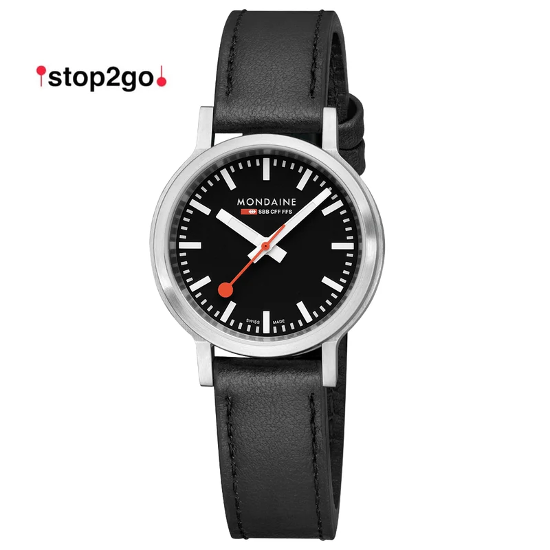 Mondaine Stop2go MST.34020.LBV.SET Damenuhr Schwarz • Saphirglas • Swiss Made Quarzwerk