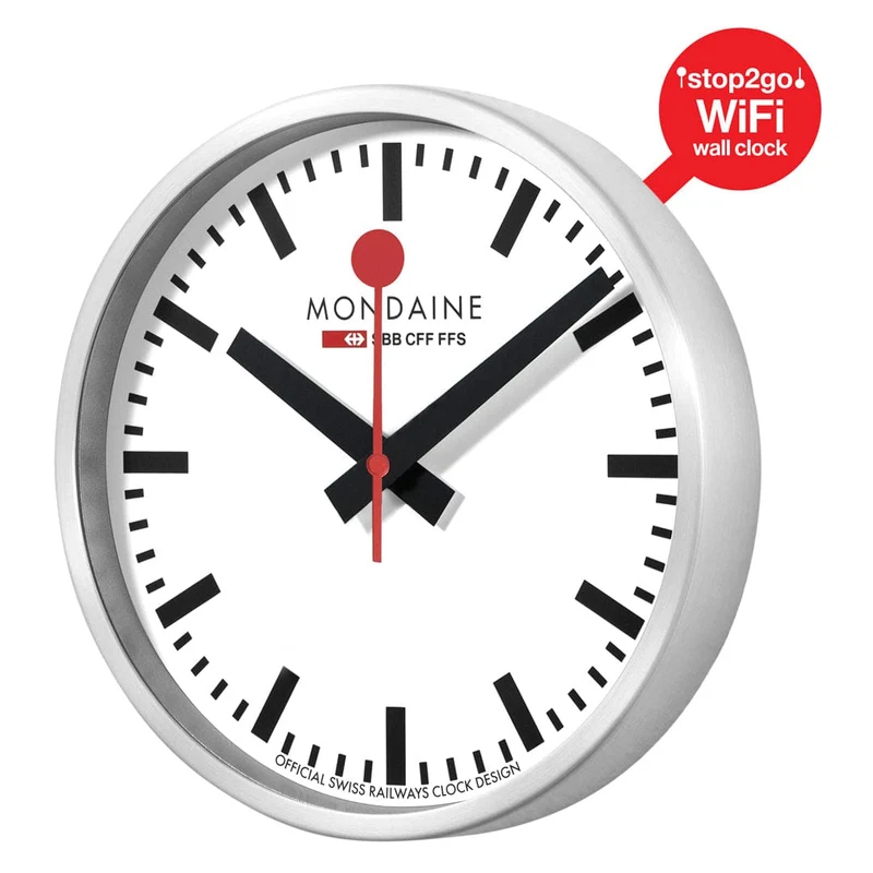 Mondaine stop2go MSM.25S11.1 Armbanduhr Weiß • WiFi-Synchronisation • Ikonisches Schweizer Bahnhofsuhren-Design