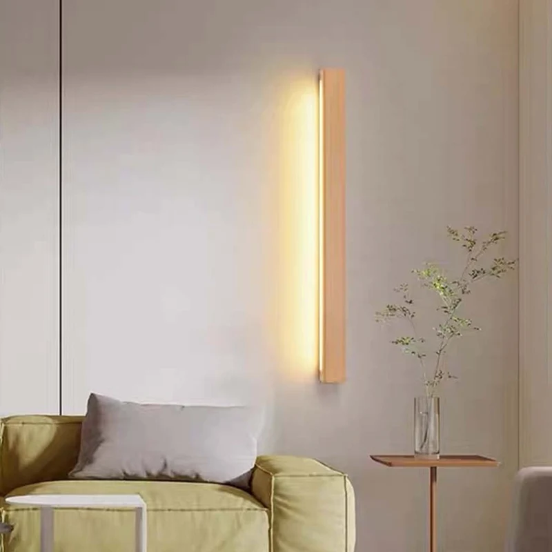 Wandlamp Hout LED Lichtbalk Lineair 60-180cm Verstelbaar Licht Scandinavisch Design Slaapkamer Woonkamer | Sansoti