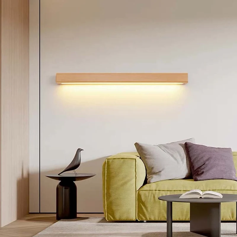 Wandlamp Hout LED Lichtbalk Lineair 60-180cm Verstelbaar Licht Scandinavisch Design Slaapkamer Woonkamer | Sansoti