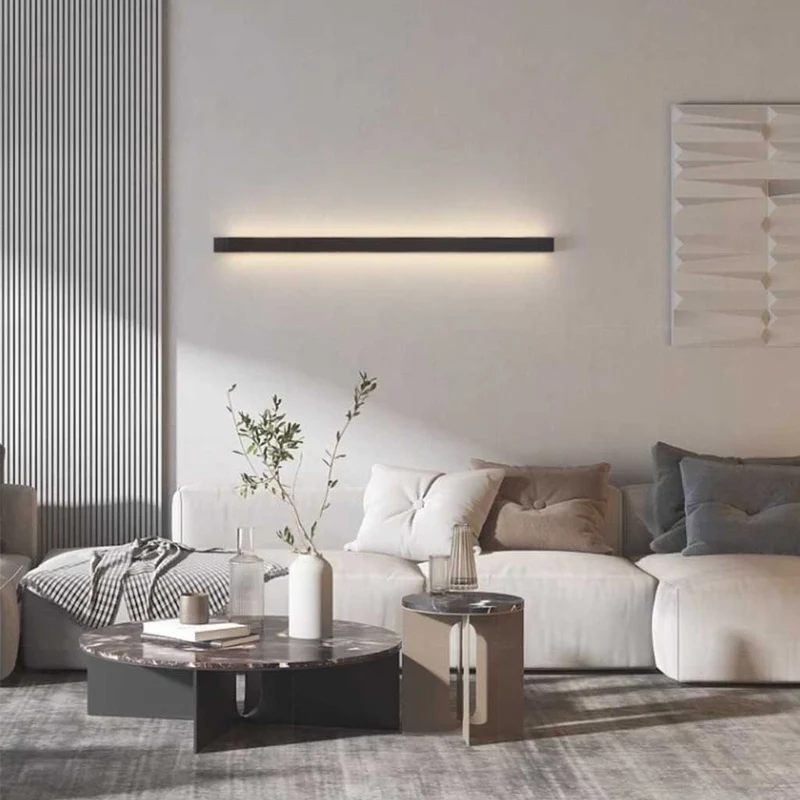 Lineaire LED Wandlamp Dimbaar Zwart Wit Slaapkamer Woonkamer Modern Minimalistisch Design Sfeerverlichting | Sansoti