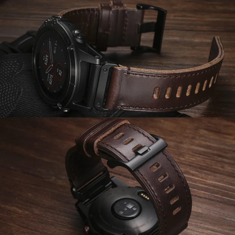 Leren Smartwatch Bandje Premium Zacht Leer met Tang Gesp Verstelbaar Horlogeband Unisex 20mm 22mm 26mm | Sansoti