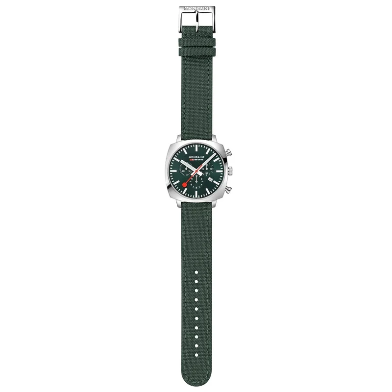 Mondaine Grand Cushion MSL.41460.LF.SET Herrenuhr Grün • Saphirglas • Quarz-Chronograph