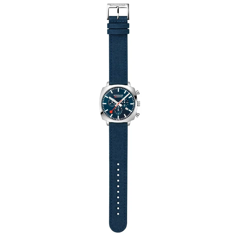 Mondaine Grand Cushion MSL.41440.LD.SET Herrenuhr Blau • Saphirglas • Quarz-Chronograph