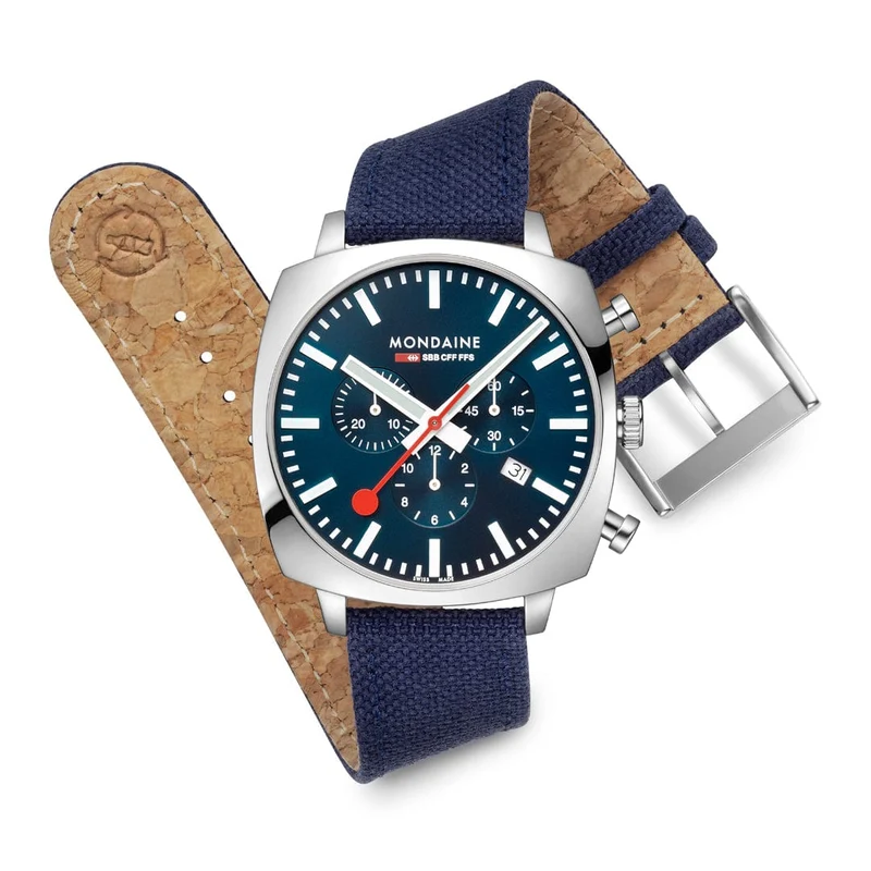 Mondaine Grand Cushion MSL.41440.LD.SET Herrenuhr Blau • Saphirglas • Quarz-Chronograph