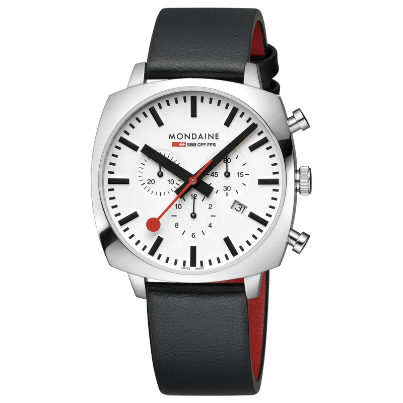 Mondaine Grand Cushion MSL.41410.LBV.SET Herrenuhr Schwarz • Saphirglas • Quarz-Chronograph