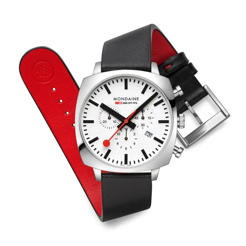 Mondaine Grand Cushion MSL.41410.LBV.SET Herrenuhr Schwarz • Saphirglas • Quarz-Chronograph
