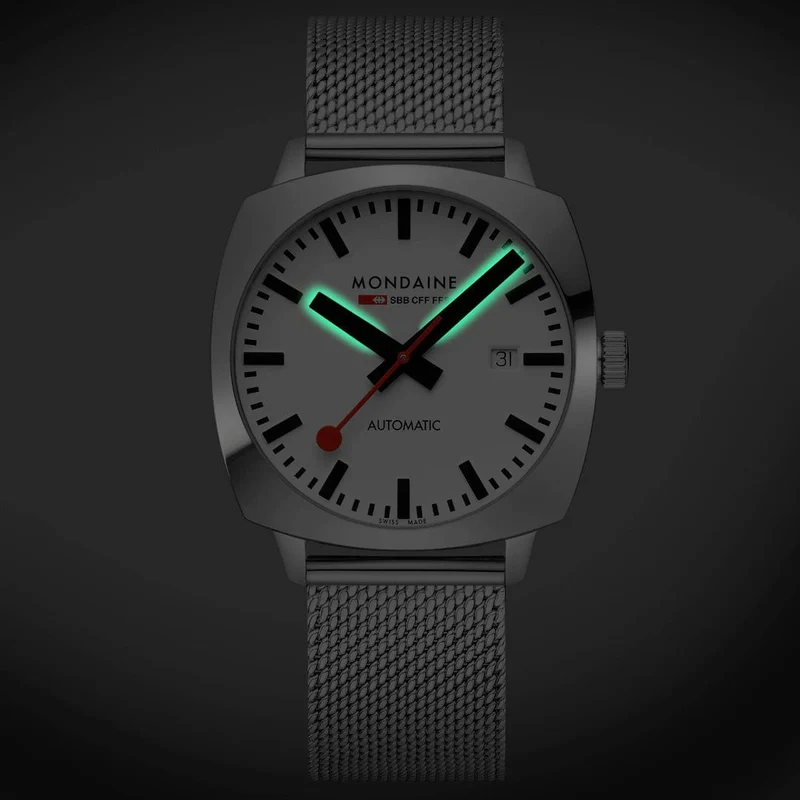 Mondaine Cushion MSL.3961B.SM Herrenuhr Silber • Schweizer Automatikwerk • Saphirglas
