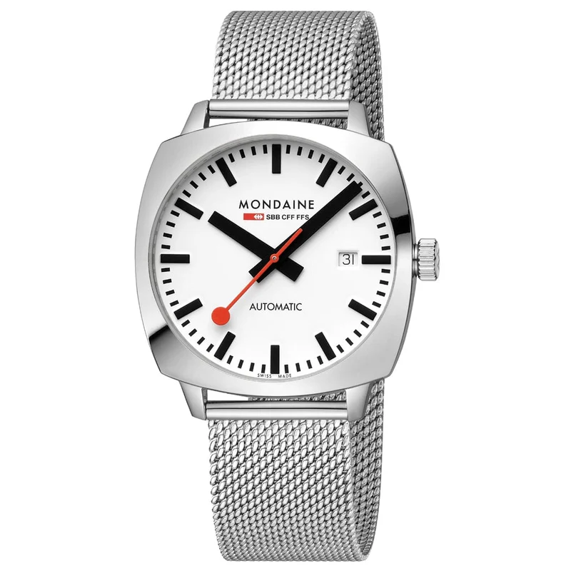 Mondaine Cushion MSL.3961B.SM Herrenuhr Silber • Schweizer Automatikwerk • Saphirglas