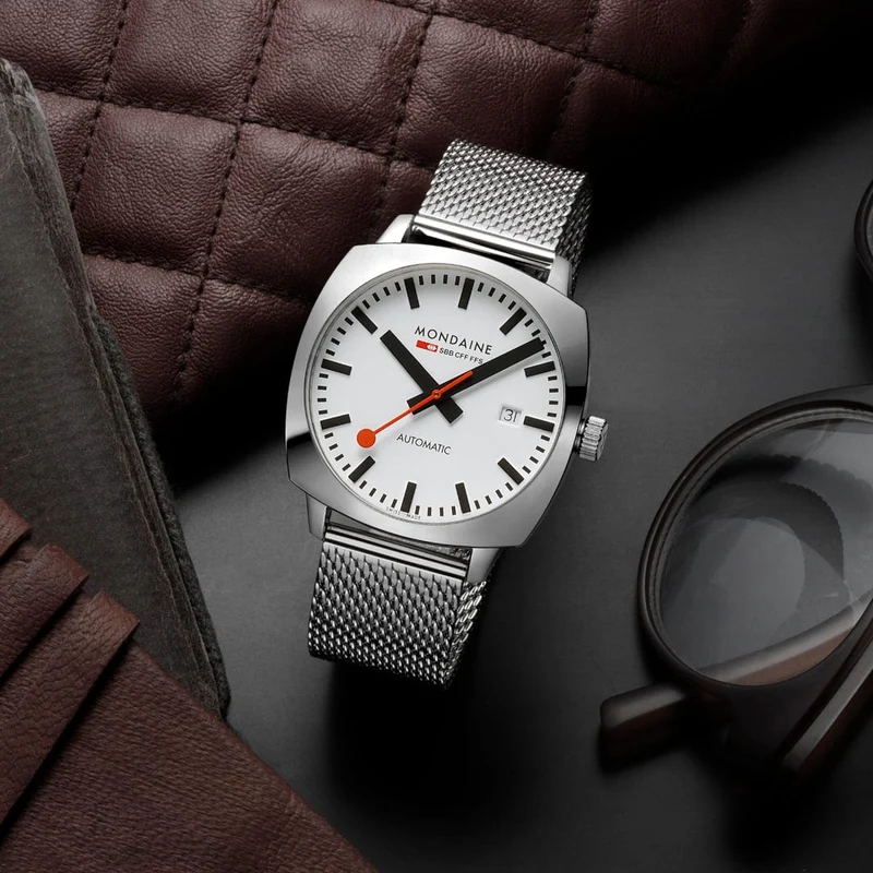 Mondaine Cushion MSL.3961B.SM Herrenuhr Silber • Schweizer Automatikwerk • Saphirglas