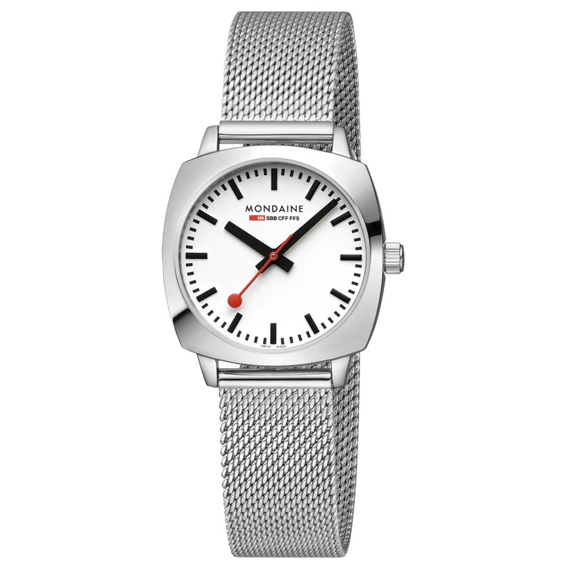Mondaine Petite Cushion MSL.31110.SM Damenuhr Silber • Saphirglas • Swiss Made