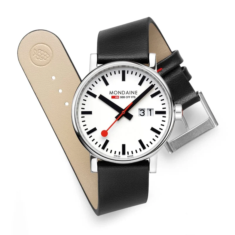 Mondaine evo2 MSE.40210.LBV Herrenuhr Schwarz • Saphirglas • Veganes Traubenlederarmband