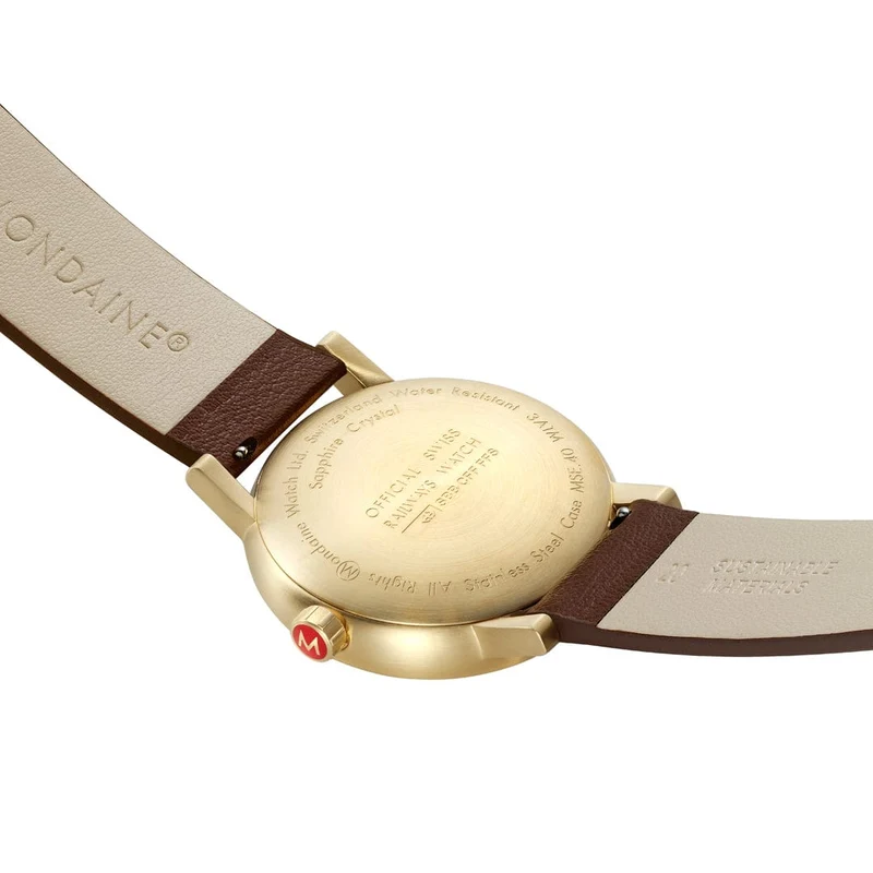 Mondaine evo2 MSE.40112.LGV Herrenuhr Braun • Saphirglas • Veganes Traubenleder