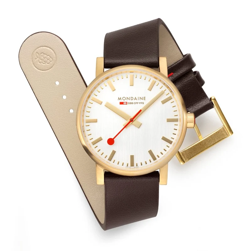 Mondaine evo2 MSE.40112.LGV Herrenuhr Braun • Saphirglas • Veganes Traubenleder