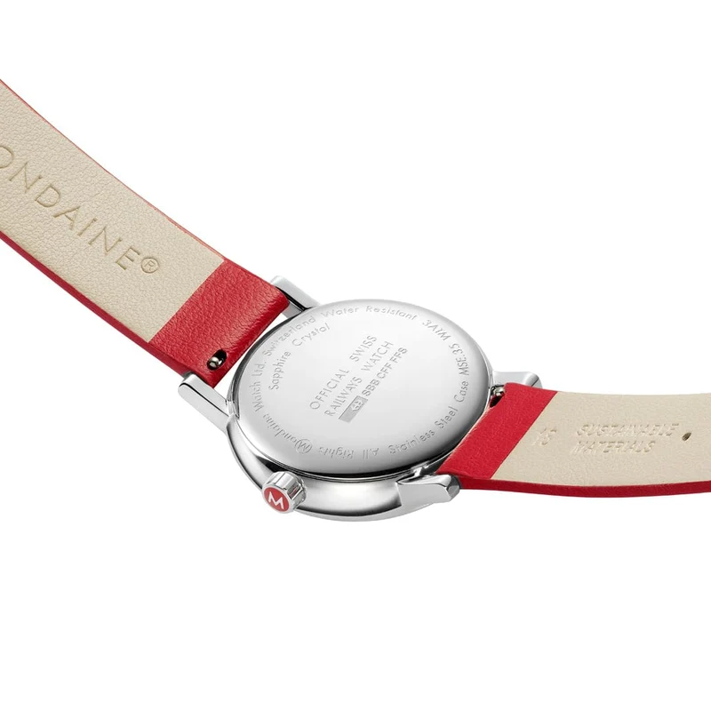 Mondaine Evo2 MSE.35110.LCV Damenuhr Rot • Saphirglas • Veganes Traubenleder