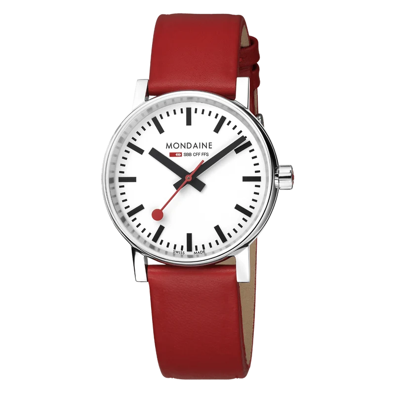 Mondaine Evo2 MSE.35110.LCV Damenuhr Rot • Saphirglas • Veganes Traubenleder