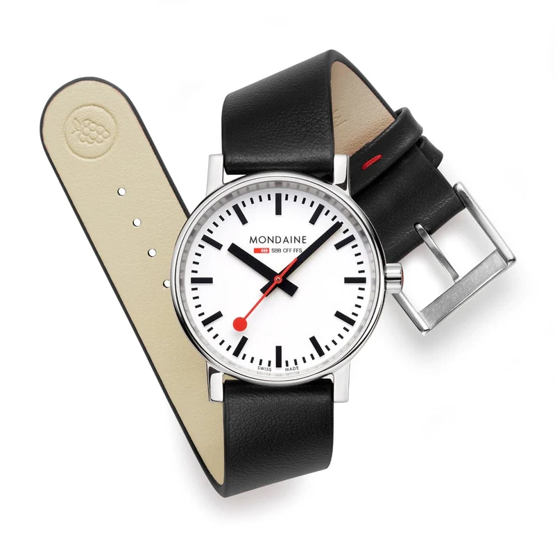 Mondaine evo2 MSE.35110.LBV Damenuhr Schwarz • Saphirglas • Veganes Traubenleder