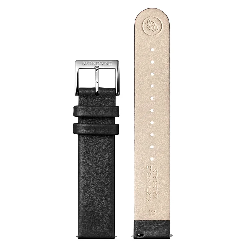 Mondaine evo2 MSE.35110.LBV Damenuhr Schwarz • Saphirglas • Veganes Traubenleder