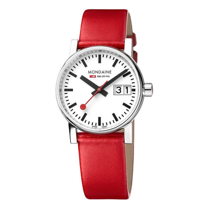 Mondaine evo2 MSE.30210.LCV Damenuhr Rot • Saphirglas • Veganes Traubenleder