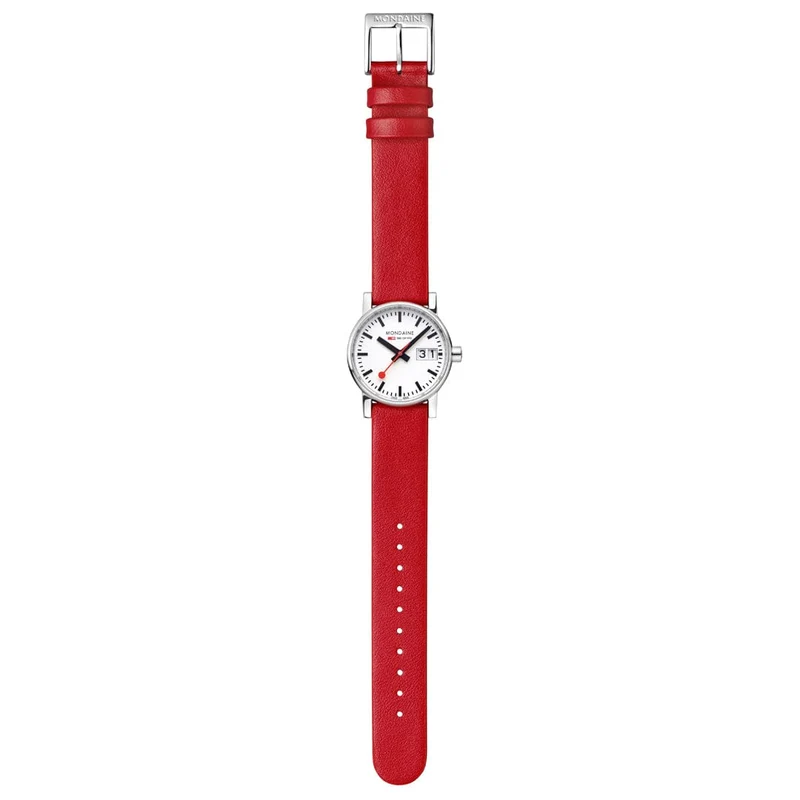 Mondaine evo2 MSE.30210.LCV Damenuhr Rot • Saphirglas • Veganes Traubenleder