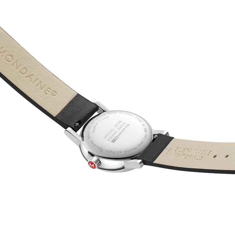 Mondaine evo2 MSE.30110.LBV Damenuhr Schwarz • Saphirglas • Veganes Traubenleder