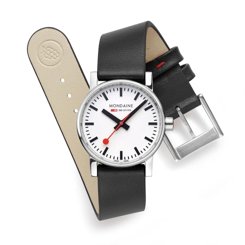 Mondaine evo2 MSE.30110.LBV Damenuhr Schwarz • Saphirglas • Veganes Traubenleder
